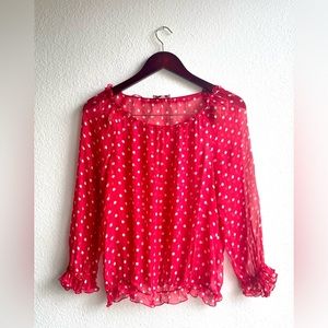 Juicy Couture Sheer Polka Dot Blouse with Crystal Neckline